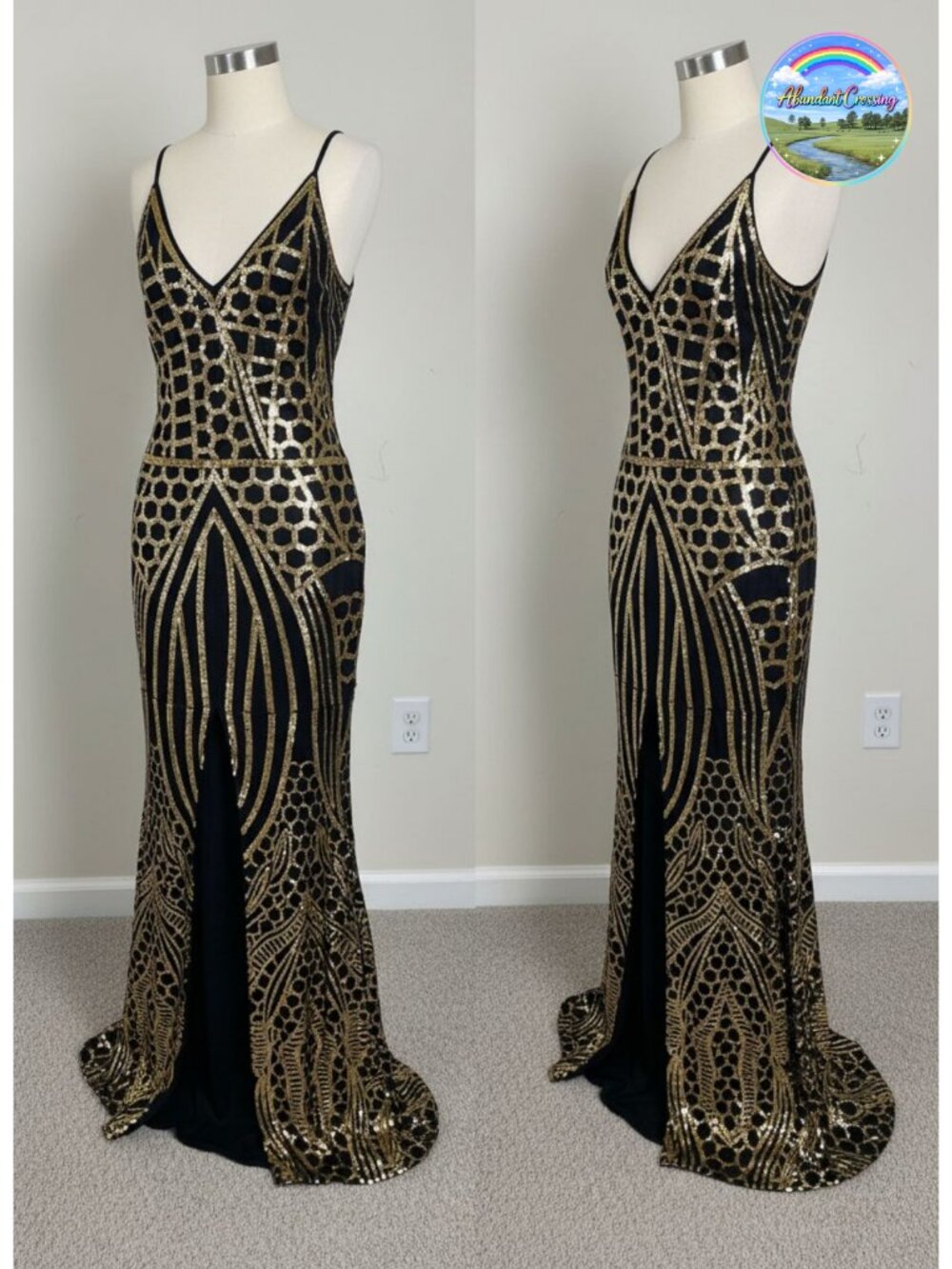 Sequin Mermaid Prom Dress Deep V Neck Slit Evening Gown